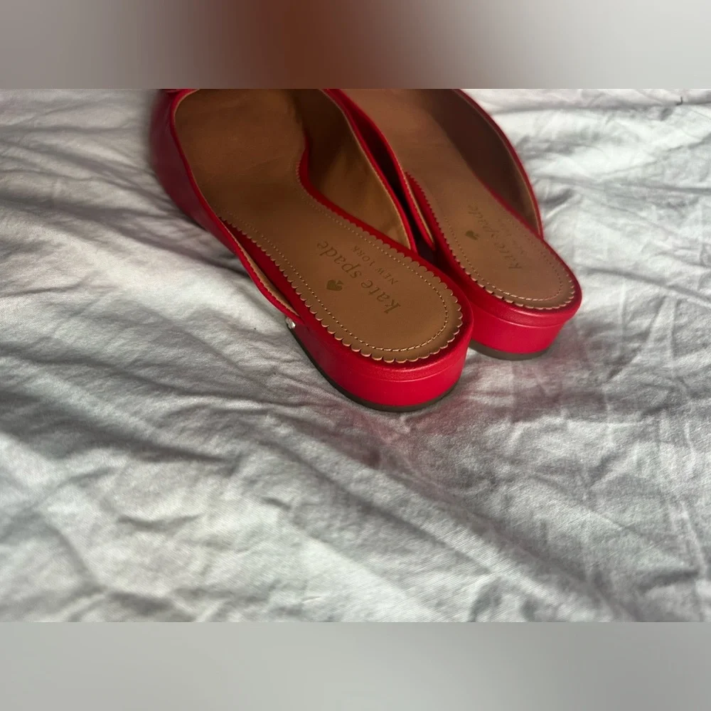Kate Spade  Red Pointed Toe Mules  8B – Low Block Heel – Slip-On Designer Shoes - Picture 11 of 12